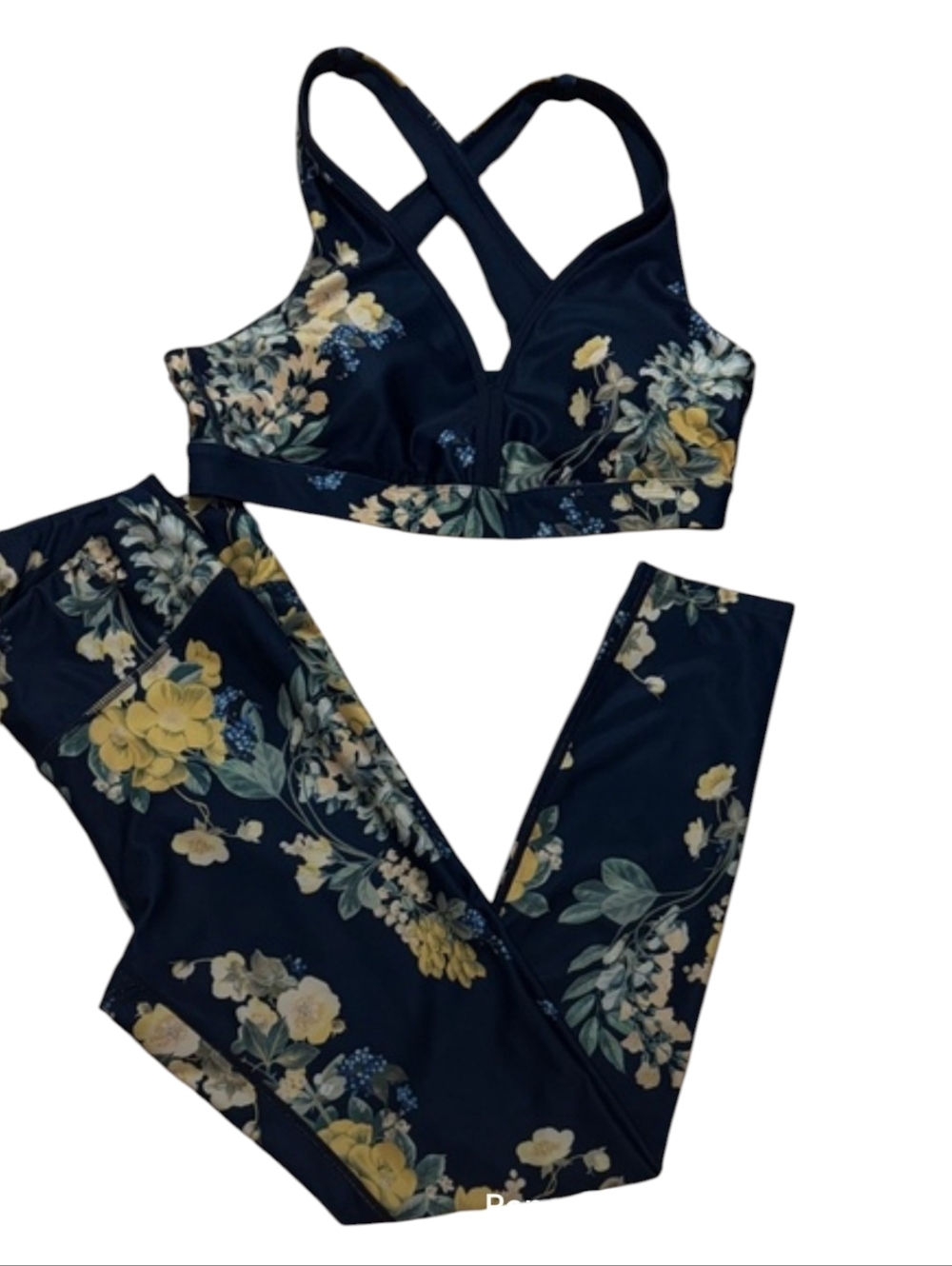 Floral Sports Bra and Legging Set - Navy with Yellow Floral NWT (#B1040)